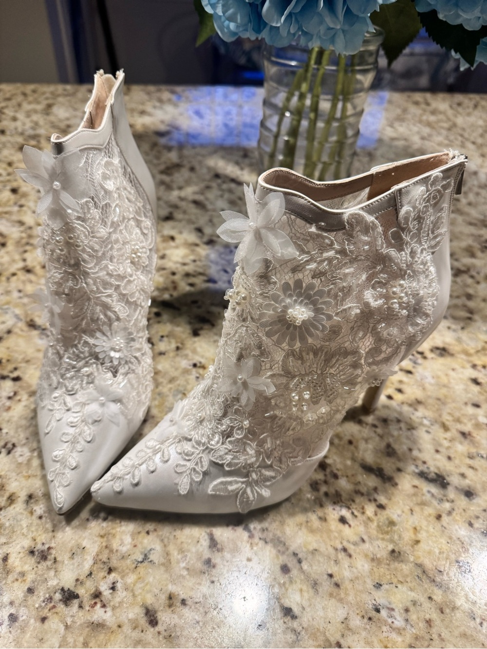 Elegant White Lace Bridal Ankle Boots